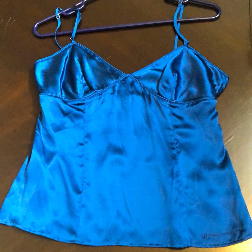 Peuterey 100% silk camisole blue w adjustable straps tailored & side zip & hook
